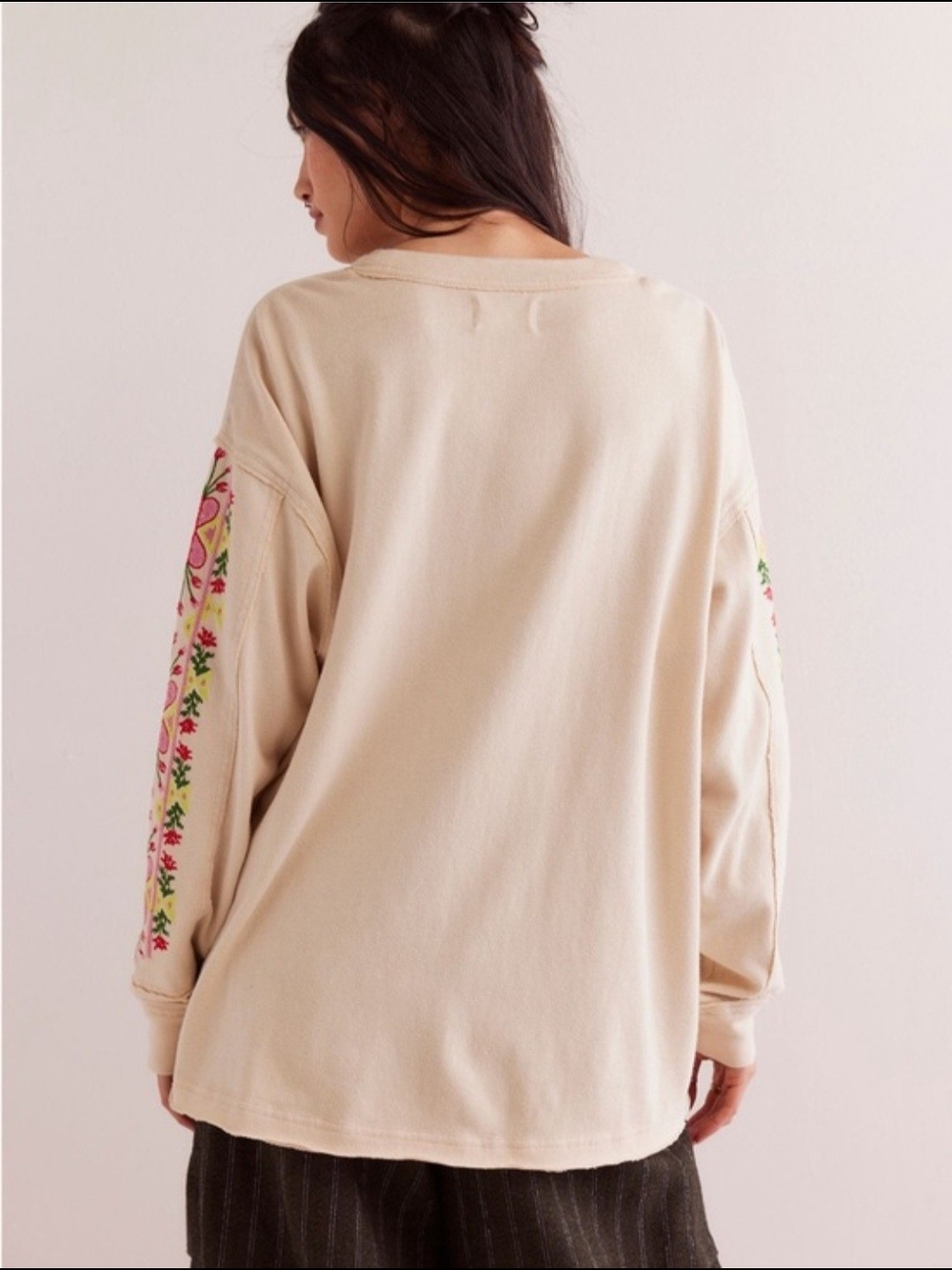NWOT Free People We The Free All My Heart Embroidered Long Sleeve Tee - Picture 4 of 7